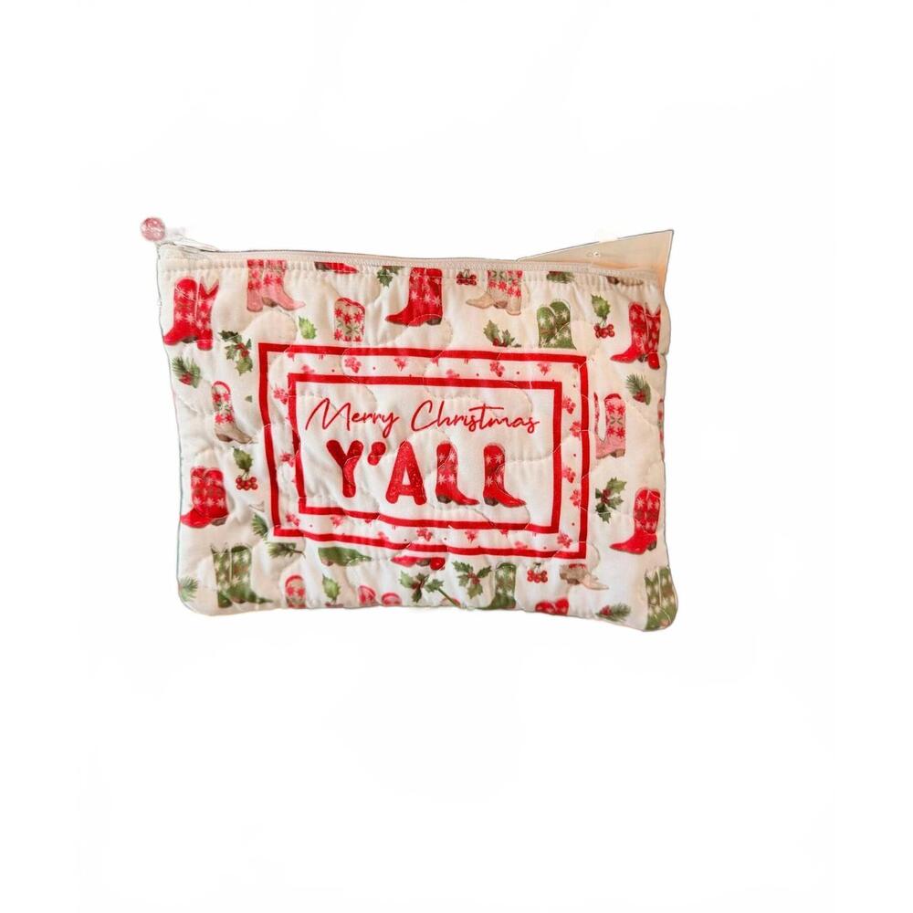 NEW IDA MAE HOME merry christmas y'all makeup bag in cream